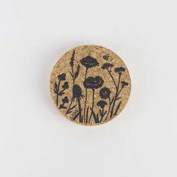 Sustainable cork round magnet. Wildflower Design