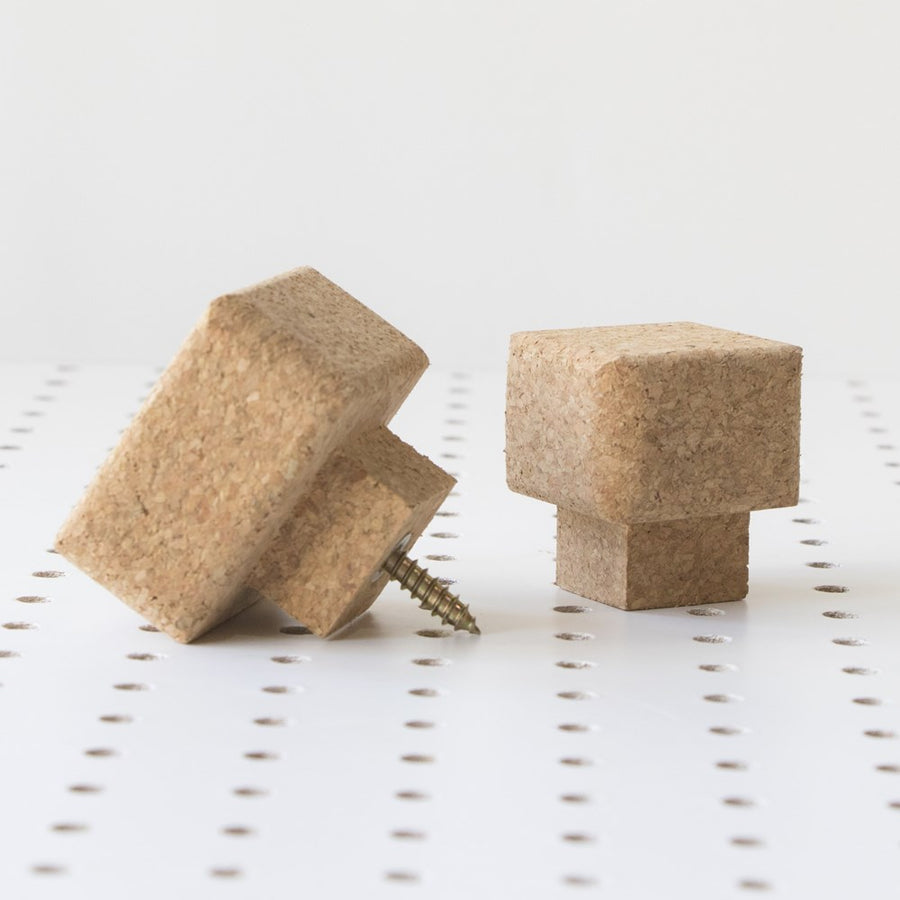 sustainable cork square knobs for doors, drawers and coat hooks