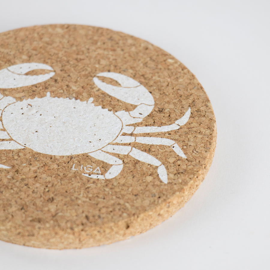 Eco friendly cork placemats + coasters. Crab design