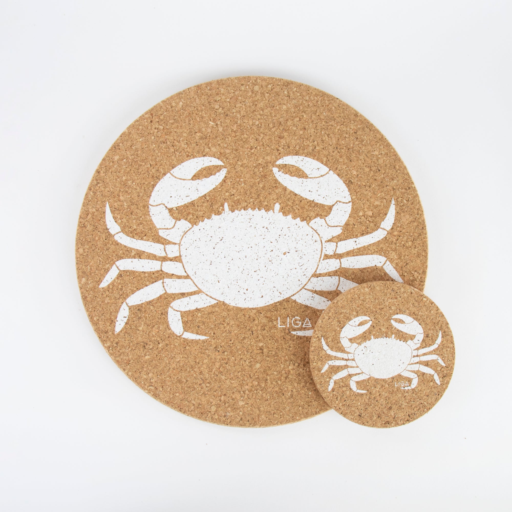 Eco friendly cork placemats + coasters. Crab design