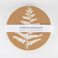 Eco friendly cork placemats + coasters. Fern design