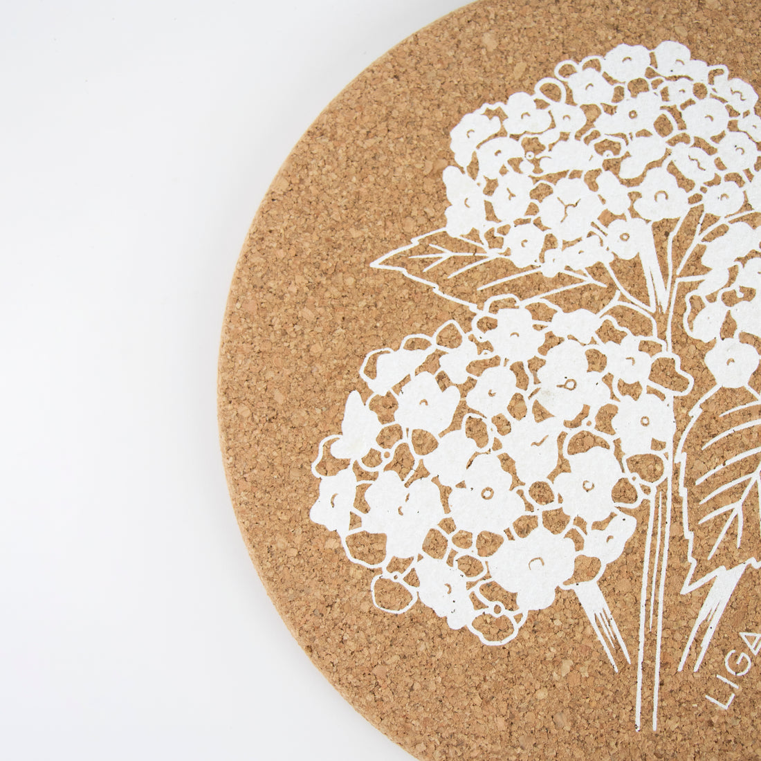 Eco friendly cork placemats + coasters. Hydrangea Design