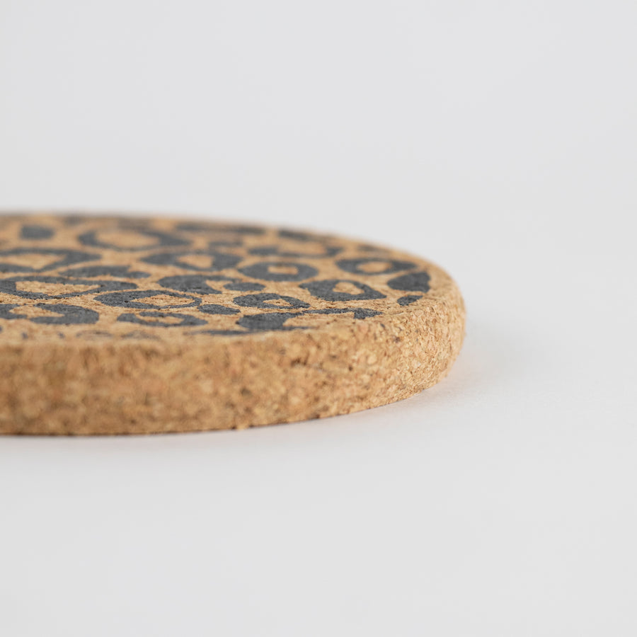 Eco friendly cork coasters. Leopard print design
