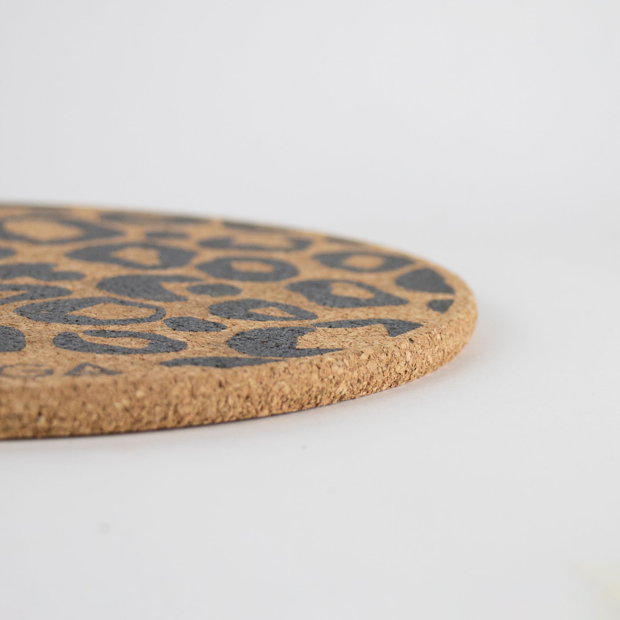 Eco friendly cork placemats + coasters. Leopard Print Design