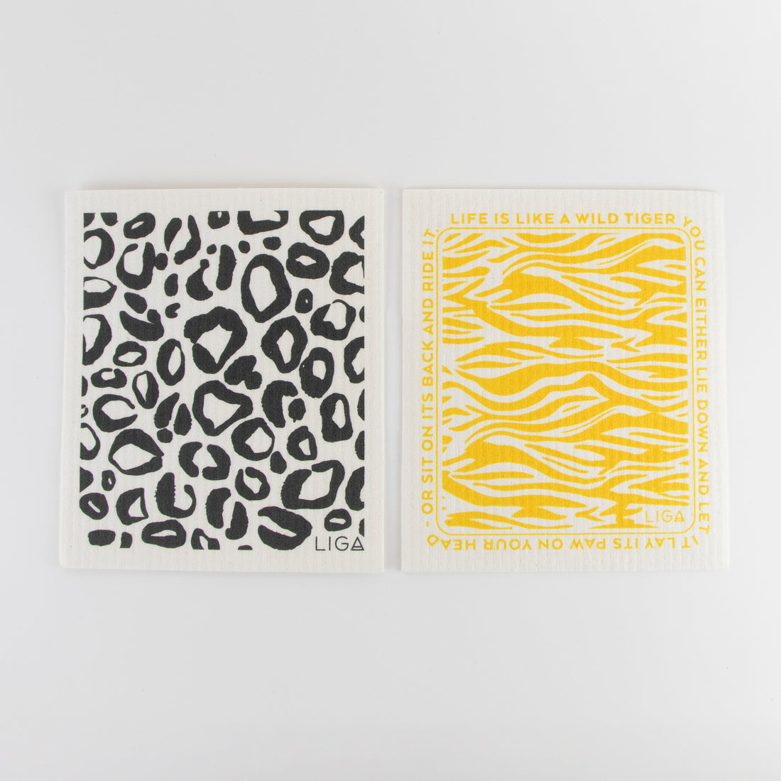 100% compostable dishcloths. Leopard and tiger print