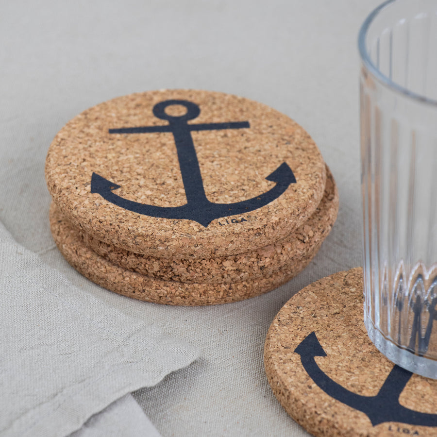 cork coasters with anchor design