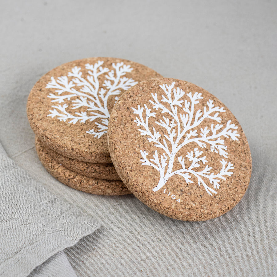 Cork coasters with coral design