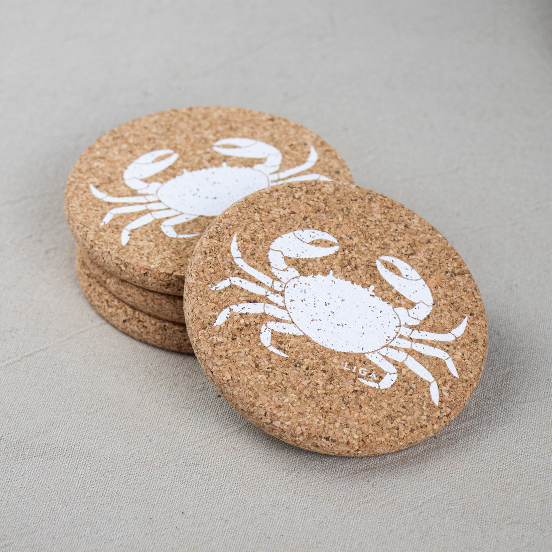 cork coasters with crab design