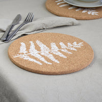cork placemat with fern design