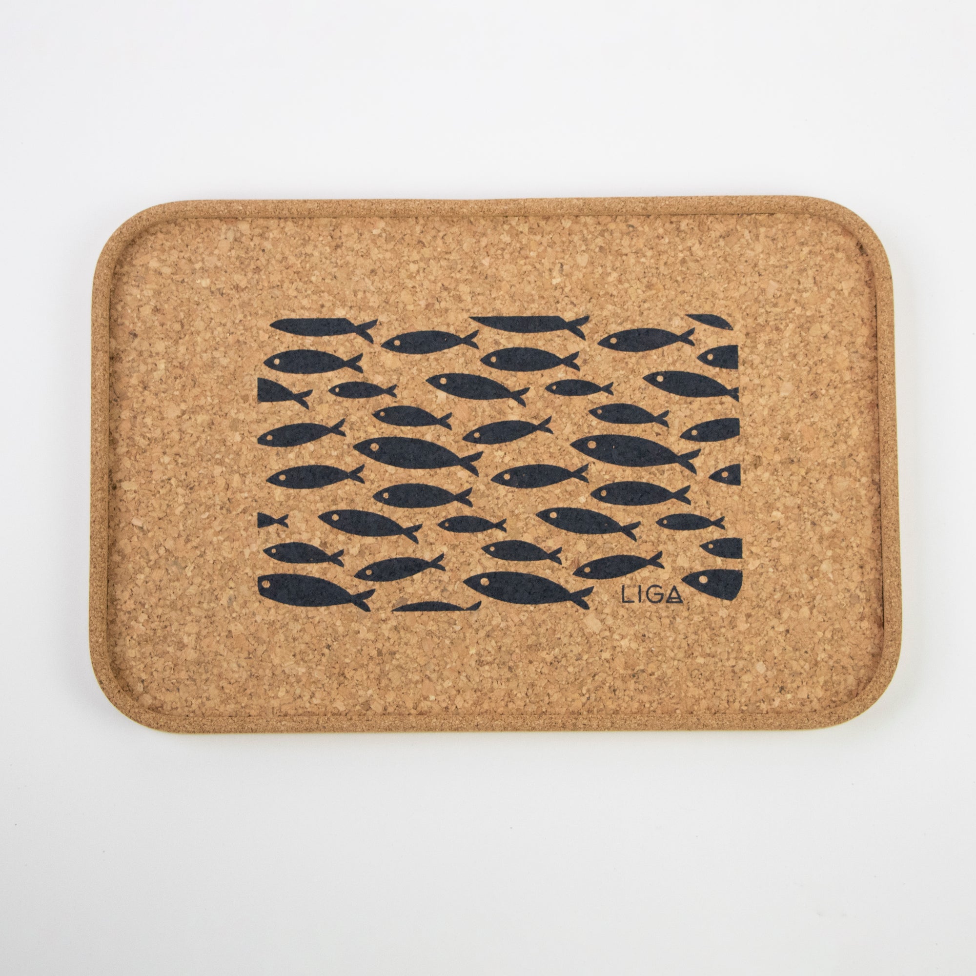 Sustainable cork tray. Grey Fish