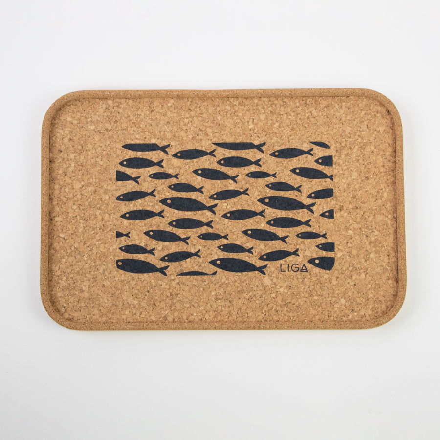 Sustainable cork tray. Grey Fish
