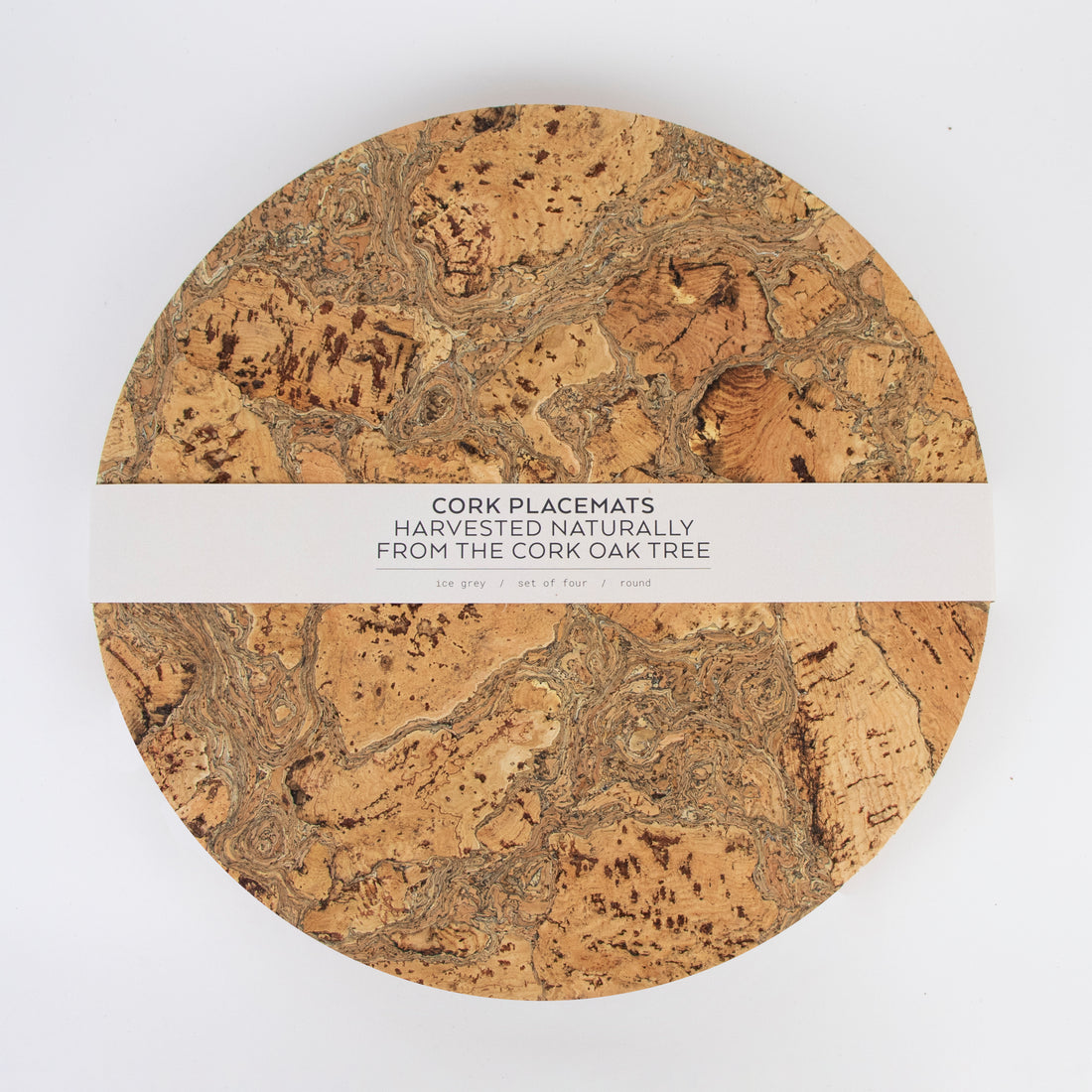 Sustainable cork Ice Grey Round Placemats with wrap