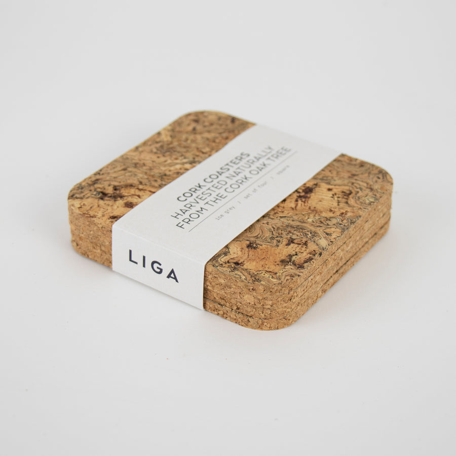Sustainable ice grey cork square coaster with wrap