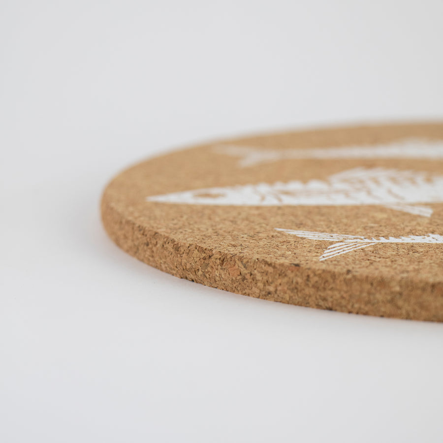 Sustainable cork placemat and coaster. Mackerel design