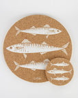 Eco friendly cork placemats + coasters. Mackerel design