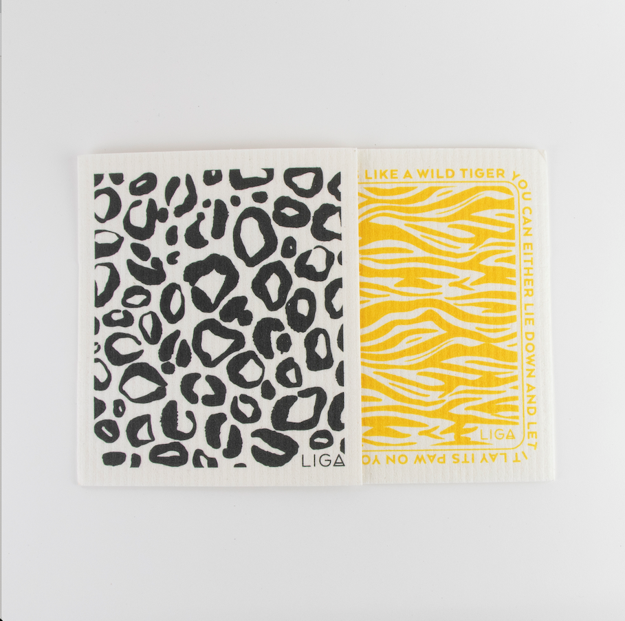 100% compostable dishcloths. Leopard and tiger print