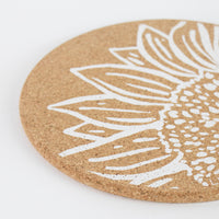 Sustainable cork placemat and coaster. Sunflower design