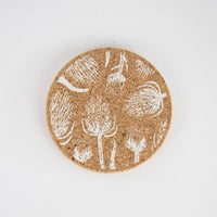 Eco friendly cork coasters. Thistle and Teasel design
