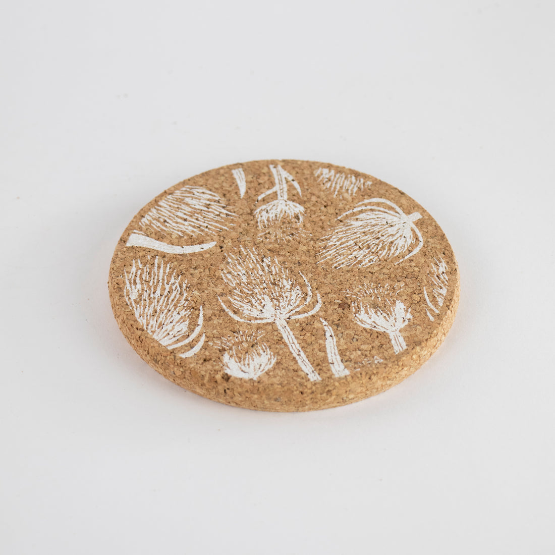 Eco friendly cork coasters. Thistle and Teasel design