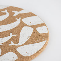 eco cork placemats and coasters. Whale design