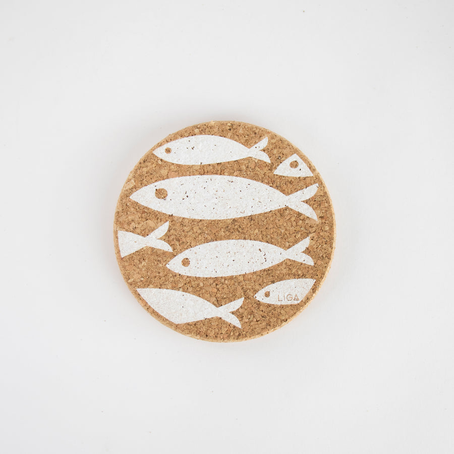 Organic cork coaster. White Fish