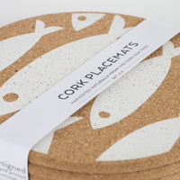 Eco friendly cork placemats + coasters. White Fish Design