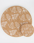 Sustainable cork placemat . Pinecone design