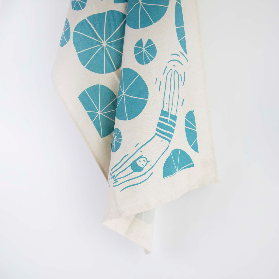 100% organic tea towel with Wild Swimmers Design