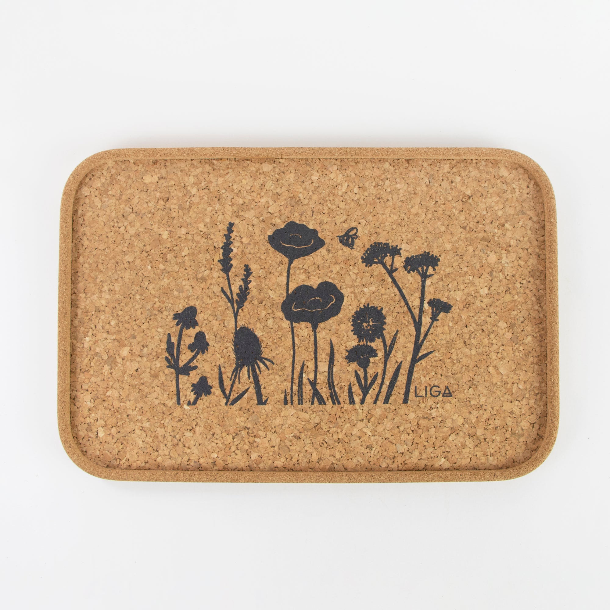 Organic cork tray. Wildflowers