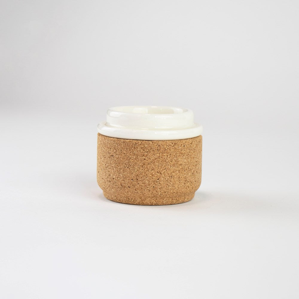 Sustainable Ceramic and cork egg cup. cream