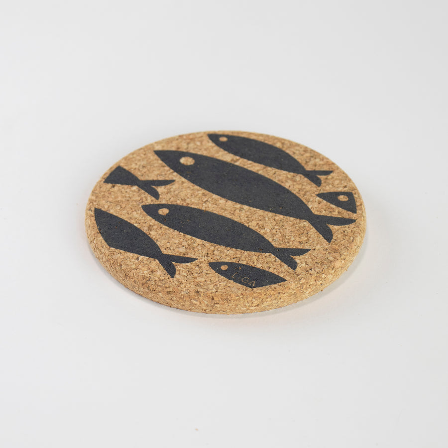Organic cork coaster. Grey Fish