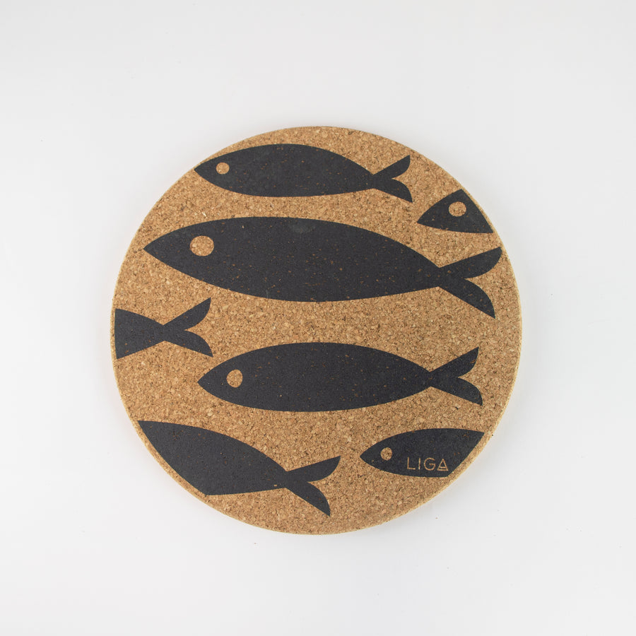 Eco friendly cork placemats + coasters. Grey Fish Design