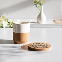 cream mug with wildflower cork coaster