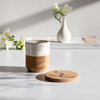 Cream Mug with yin + yang cork coaster