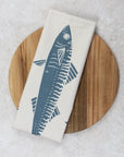 organic tea towel with mackerel design