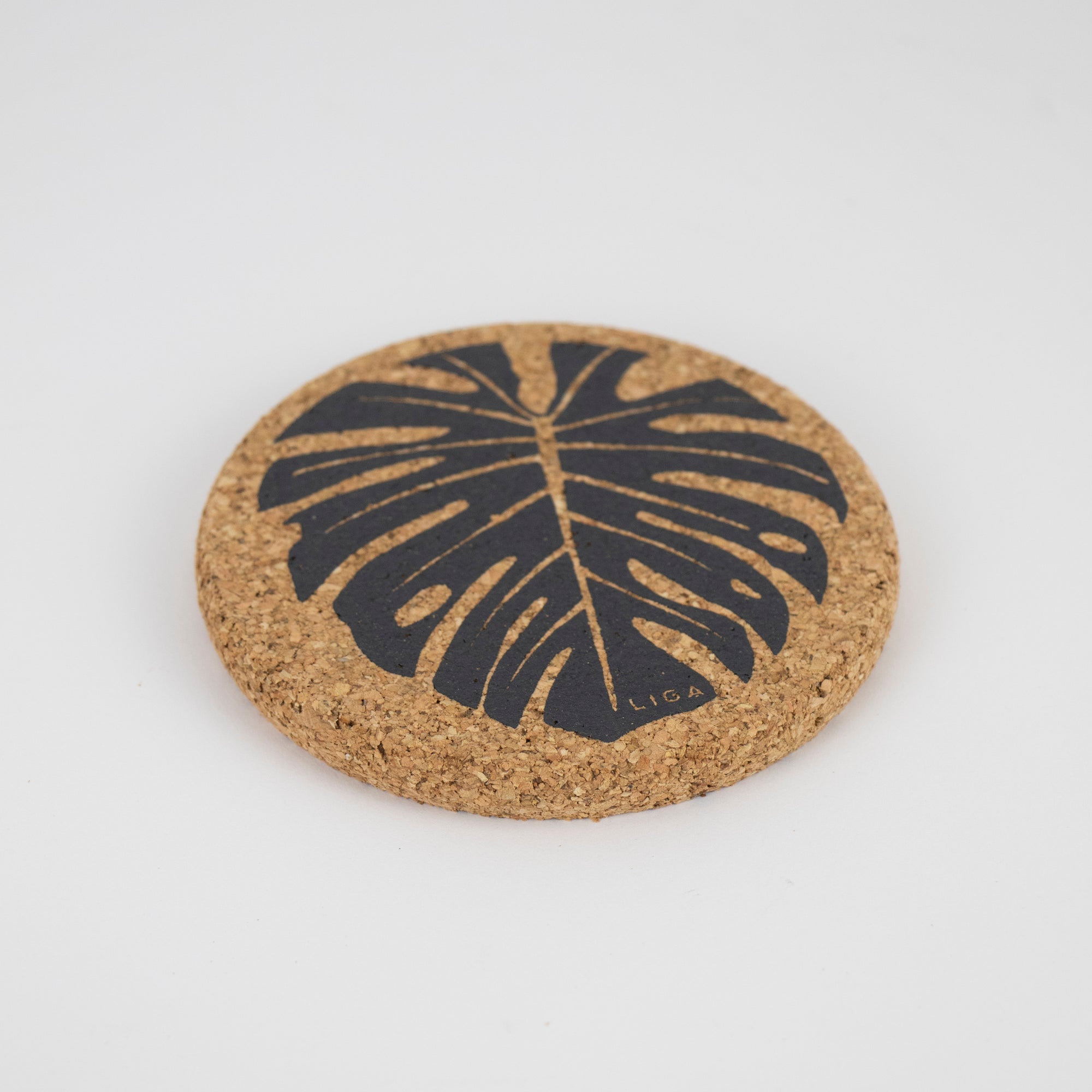 cork coasters with Monstera design