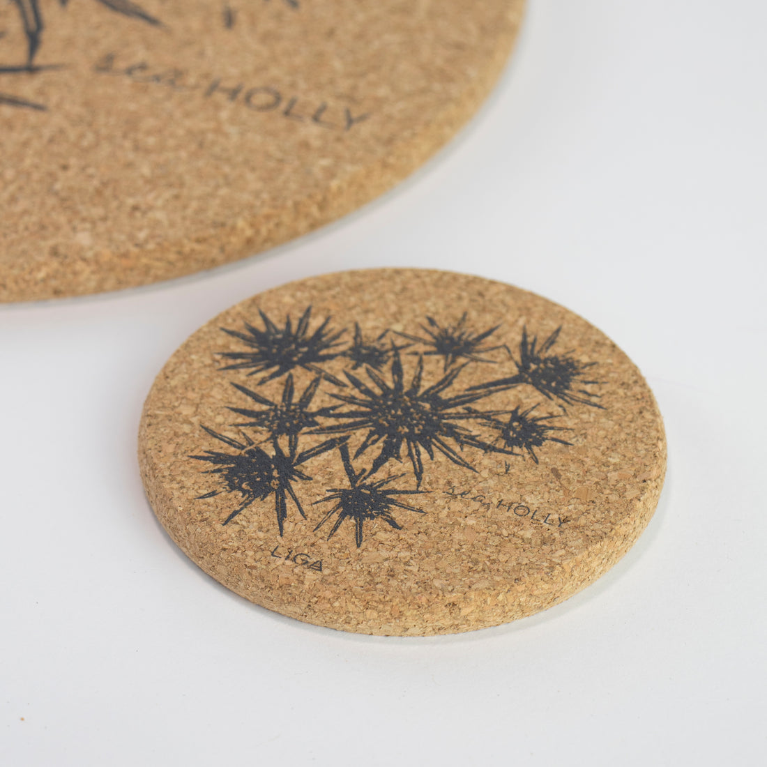 sustainable cork coaster. Sea Holly Design