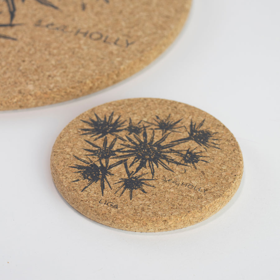 sustainable cork coaster. Sea Holly Design