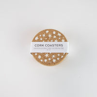 Eco friendly cork coasters. white stars design