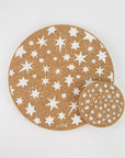 Eco friendly cork placemats + coasters.  white stars design